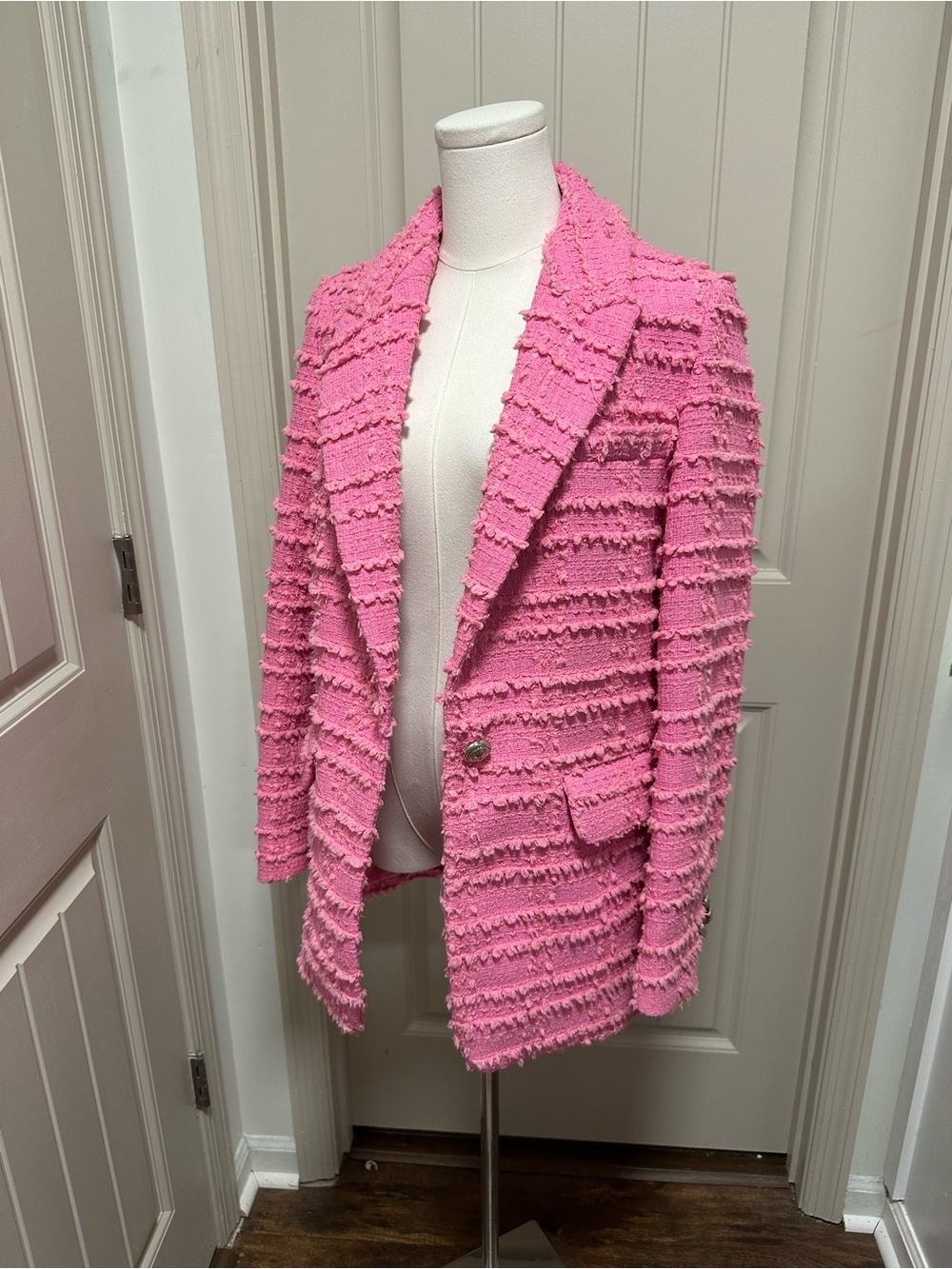 H&M Pink Textured Fringe Blazer Jacket
